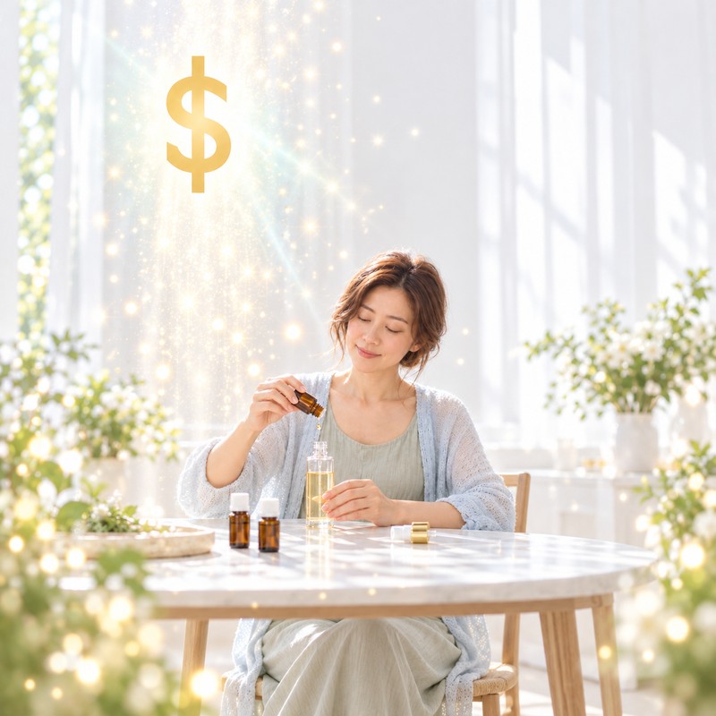 她把精油一滴一滴滴進噴霧瓶